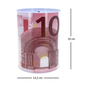 Salvadanaio 13.5x19 cm salvadanaio cilindrico scatola di latta con banconote in Euro e portamonete regalo - Product Image 2