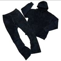 Ensemble survêtement homme de qualité supérieure, sweat-shirt à capuche et pantalon de survêtement évasé, imprimé intégral, délavé à l'acide, effet délavé, avec strass