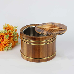 Bol de service en bois Casserole en métal Style arabe Plat de service pour la cuisine du Moyen-Orient Pot en métal et bois de haute qualité - Product Image 5