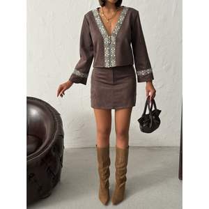 Topshow Women's for Scuba <b>Suede</b> Zip-Up <b>Jacket</b> with Striped Detail - Product Image 3