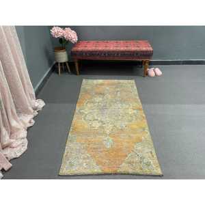 Turkish Vintage Small Rug 2.7x5.1 ft, <b>Brown</b> Orange Floral <b>Wool</b> Rug - Product Image 5