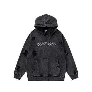 Color sólido de gran tamaño pesado lavado Vintage desgastado personalizado hombres sudaderas con capucha fabricante bordado sudaderas con capucha - Product Image 2