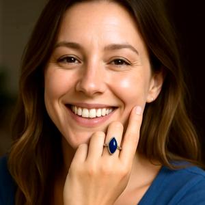Handmade Marquise <b>Lapis</b> <b>Lazuli</b> <b>Ring</b>, Sterling Silver Boho Promise <b>Ring</b> - Product Image 2