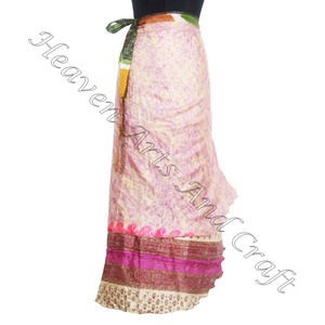 Faldas Vintage Indian Silk Sari Magic Wrap Around Faldas Ropa de playa 2 capas Reversible Magic Silk Saris Wrap Falda larga Magic - Product Image 3