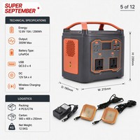 Station d'alimentation portable 300W 256Wh LiFePO4, générateur solaire, onduleur à onde sinusoïdale modifiée, double prises AC Type C pour le camping et les activités de plein air