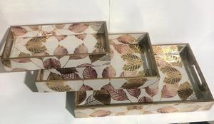 Handcrafted Art Deco Wooden Enamel Printed Tray <b>Set</b> Glossy Gold Foil Finish Stylish Coffee Snack <b>Tea</b> Presentation Home Parties - Product Image 5