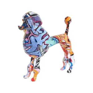 Bắc Âu đầy màu sắc động vật nhựa thủ công Poodle bức tượng con chó phòng khách phòng ngủ bàn chuyển nước Búp bê trang trí đồ trang trí