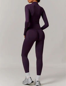 Conjunto de chaqueta y pantalones con cremallera sin costuras para mujer al por mayor ropa deportiva para correr y yoga de alta elasticidad ropa de gimnasio cómoda - Product Image 3