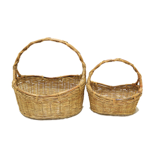 Artex Dong Thap Style minimaliste Design multifonction Ensemble de 2 paniers de marché ovales en rotin avec poignées hautes - Product Image 3