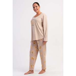 KADIN P.SUPREM XXL O YAKA UZUN KOL ETEGI OVAL PIJAMA TAKIM - สีชมพูอ่อน - สีชมพูอ่อน - Product Image 3