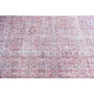 Tapis turc vintage 3,7x6,8 pieds, tapis marocain traditionnel en laine écologique avec design patchwork et envers en latex rose gris - Product Image 4