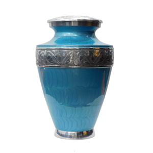 Urnas de cremación para adultos de aluminio con hermoso grabado de Peltre y urnas funerarias de metal con acabado de esmalte negro azul - Product Image 3
