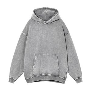 Sweats à capuche personnalisés lavés à l'acide pour hommes 100% coton polaire lourd OEM ODM gris pull à capuche - Product Image 1