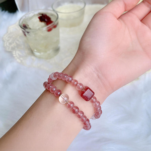 Bracelet en quartz rose naturel <span class=keywords><strong>et</strong></span> cristal de fraise, perles en or 24 carats, pierre de guérison, bijou d'attraction amoureuse, cadeau spirituel pour femme - Product Image 2