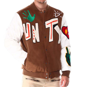 Veste universitaire pour homme fabriquée par un fabricant OEM, broderie chenille, manches en cuir, veste universitaire personnalisée à boutons pour homme - Product Image 1