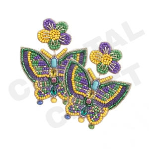 <b>Butterfly</b> Beaded Earrings for Women Patriotic Memorial Day Orange White Blue Colour Fabric Material - Product Image 1