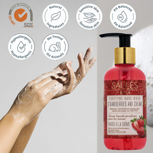 Savon Liquide Hydratant pour les Mains à la Crème de Fraises et à l'Aloe Vera, Savon de Toilette 200ml, Certifié ISO9001, Nettoyant Quotidien Doux à l'Aloe - Product Image 2