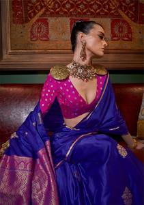 Saree de seda Banarasi suave de calidad superior para adultos Pure Silver Zari Heavy Pallu Zari Woven Border Estilo formal para fiestas - Product Image 4