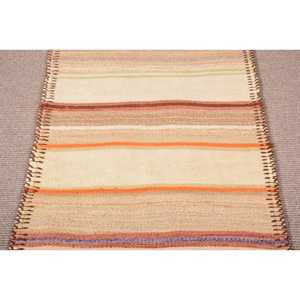 พรมวินเทจตุรกี ขนาด 2.7x11.7 ฟุต (82x357 ซม.) พรมคิลิมสีน้ำตาลลายอิคัต - Product Image 3