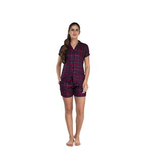Conjunto de Camisa y Pantalones Cortos de Viscosa Teñida con Botones para Mujer, Cómodos, con Bolsillo, Tejido, Ropa de Dormir - Product Image 2