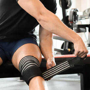 Fitness haltérophilie entraînement genouillères réglable robuste élastique coton Polyester haltérophilie genouillères - Product Image 5