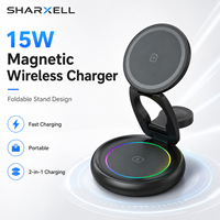 Support de chargeur sans fil magnétique pliable 15W à double bobine pour téléphone portable et écouteurs, avec charge rapide