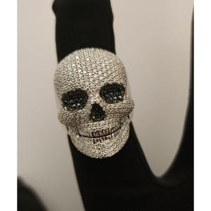 SHREYA DIAM Unisex <b>Skull</b> Cocktail <b>Ring</b> in 925 Silver with Moissanite Pave Setting Hiphop Style Rhodium Plated - Product Image 2
