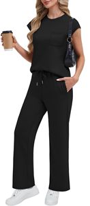 2025 donna Casual estivo per Lounge set tinta unita tuta a 2 pezzi abbinata pantaloni in maglia per la primavera/estate - Product Image 6