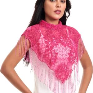 Conception parfaite pour tenue de club Robe de soirée brodée de perles à la main luxueuse Cape brillante à franges en mousseline de soie portable - Product Image 1