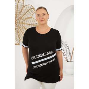 Camiseta Casual de Manga Corta para Mujer, Talla Grande, Negra, con Estampado 'I Love', Mezcla de Viscosa y Elastano, para Comodidad Diaria, Marca RMG - Product Image 1