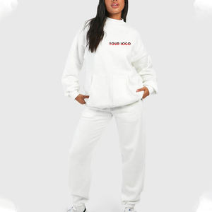 Conjunto de chándal de 2 piezas de forro polar de algodón 100% hecho a medida al por mayor para mujer, ropa de calle de peso pesado, chándal estilo Hip Hop - Product Image 1