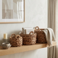 Ensemble de paniers de rangement en écorce de bananier naturelle avec cadre en fer, poignée en tresse épaisse, bol cylindrique, pot de fleurs, décoration artistique pure, artisanat