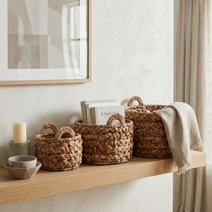 Ensemble de paniers de rangement en écorce de bananier naturelle avec cadre en fer, poignée en tresse épaisse, bol cylindrique, pot de fleurs, décoration artistique pure, artisanat - Product Image 5