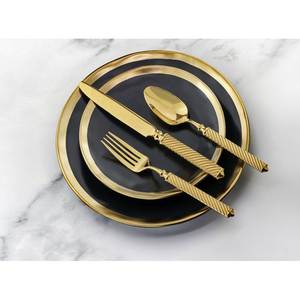 Ensemble de couverts à texture de doublure noire dorée en acier inoxydable poli à miroir pour hôtel, maison, cuisine, table à manger de luxe, fêtes - Product Image 3