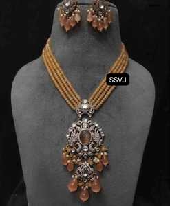 Ensemble de colliers Polki de créateur de luxe en plaqué or avec boucles d'oreilles Bijoux de mariée pour mariage et fête - Product Image 1