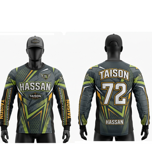 Camiseta de paintball para hombre, poliéster, tela de malla transpirable, diseño de paneles azul, gris y rojo, impresión por sublimación, logotipo personalizado, mangas acolchadas - Product Image 4