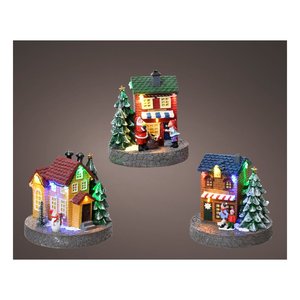 Assortiment de décorations de Noël en forme de maison de 13 cm avec lumières pour la maison Kaemingk, produit 487883 - Product Image 1