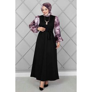 Shawl Sleeved Satin Long Hijab <b>Dress</b> <b>Purple</b> - Product Image 3