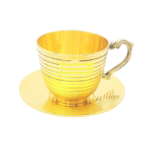 Taza y platillo de latón de color dorado hecho a mano, taza y platillo de té de forma redonda de calidad exclusiva de Home Arts - Product Image 3