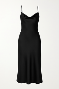 Vestido de satén negro para Mujer | Vestido informal ceñido al cuerpo sin mangas con cuello vuelto | Vestido MIDI de LICRA de poliéster lavable RTS - Product Image 2