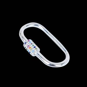 925 Sterling Silver Rhodium Plated Multi-Color CZ Carabiner Lock Necklace Charms for Men & <b>Women</b> - Product Image 2