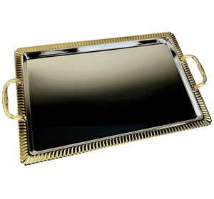 Plateau de service décoratif rectangulaire au toucher doré Utilisation du restaurant d'hôtel à domicile pour le plateau de décoration de table du Ramadan avec poignées - Product Image 1