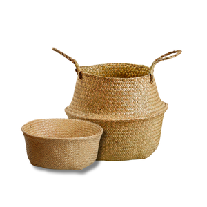 Versatile SEAGRASS BELLY <b>BASKETS</b> <b>Foldable</b> and Decorative Straw <b>Basket</b> for Living Room, Bedroom, <b>Laundry</b>, and More - Product Image 1