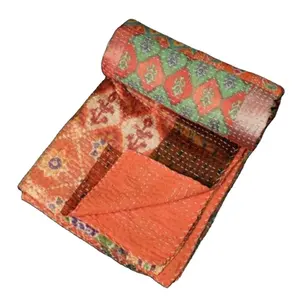 Copriletto indiano Kantha seta Khambadiya Patchwork trapunte biancheria da letto copriletto coperta King Size Gudri colore viola divano