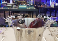 Seau à glace de luxe en acier inoxydable pour champagne, vin et bière, avec poignée, idéal pour hôtels et bars (or/argent)