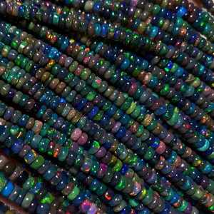 High Quality AA Grade <b>Black</b> Opal Welo Ethiopian Natural Multi-Fire Fire Beads 4-7mm Roundel Shape Third Party Appraised Jewelry - Product Image 1