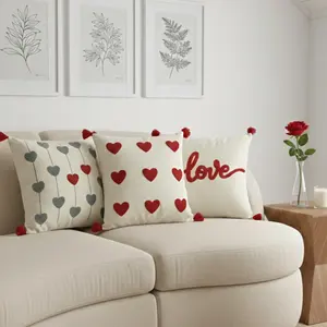 ชุดปลอกหมอนผ้าฝ้ายปักลายหัวใจสีแดง 3 ชิ้น รุ่นพิเศษวันวาเลนไทน์ พร้อมซิปซ่อน - Product Image 3