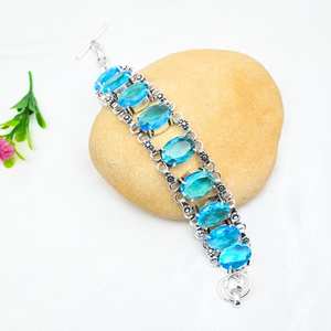 Pulsera de Topacio Azul, Plata de Ley 925, Joyería de Plata Hecha a Mano, Pulsera de Piedras Preciosas, Regalos de Boda y Cumpleaños para Ella - Product Image 4