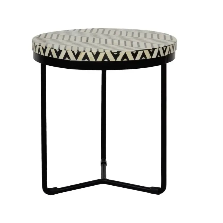 Customized Corner Table Bone Inlay Finishing Coffee Table Natural Wooden Top Side Table Hand Curved Decorative Table