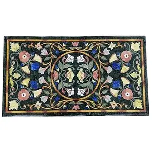 Stone Marble Inlaid Antique Dining Table Top Pietra Dura Art Work Dining Table Top